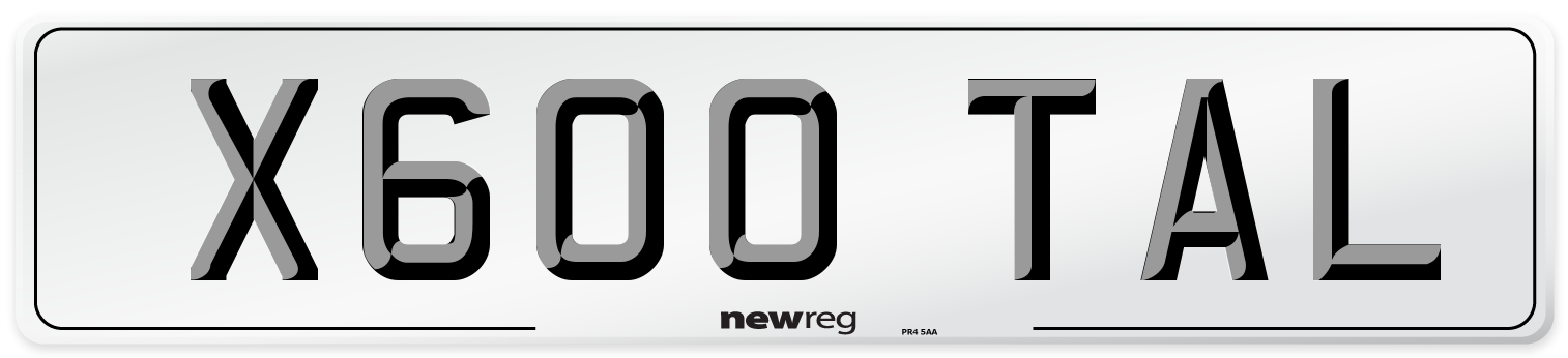 X600 TAL Number Plate from New Reg
